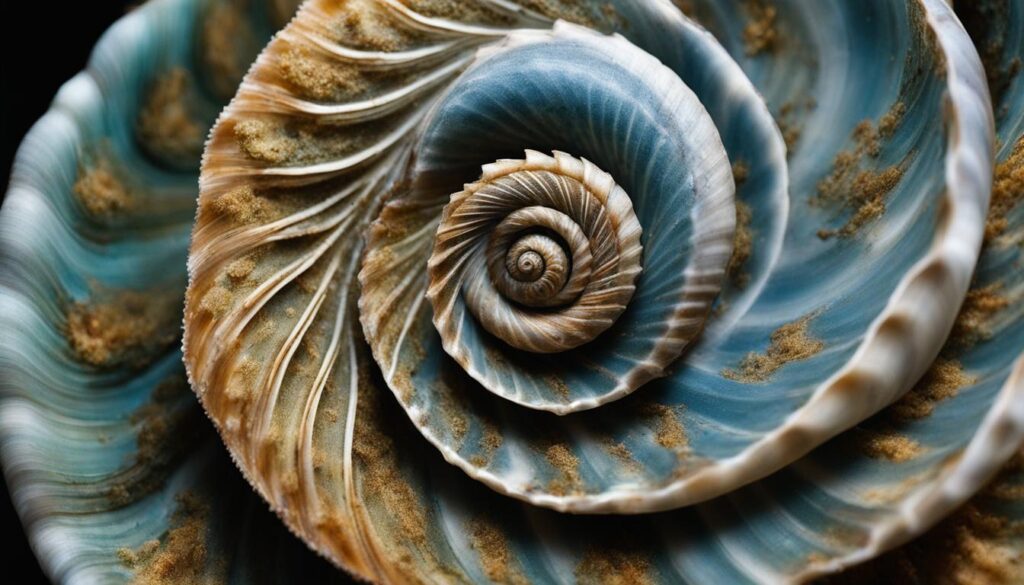 espiral de la concha de un caracol marino