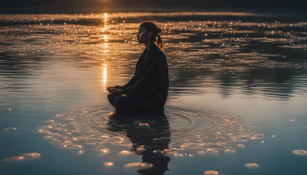 meditación con burbujas en el agua